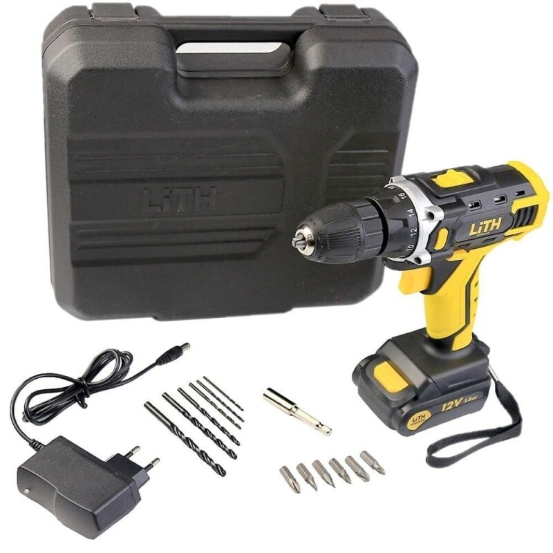 Parafusadeira Furadeira 3/8 Pol a Bateria 12V Bivolt com Maleta e Acessórios LITH