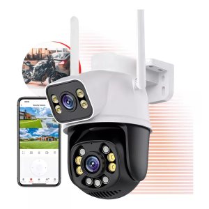 Câmera De Segurança Interna Externa Lente Dupla Giratoria Wi-Fi Smart Ip Prova D'água Com Infravermelho HD App Yoosee Cor Branco Fergusom