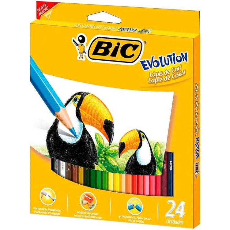 Lápis de Cor Sextavado BIC Evolution 24 Cores 902638 Blister 1 Unidade Seguro Para Crianças Não Lasca