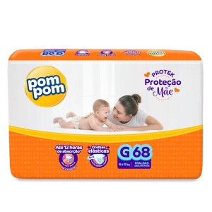 Fralda Pom Pom Protek Proteção de Mãe Hiper G - 68 Unidades