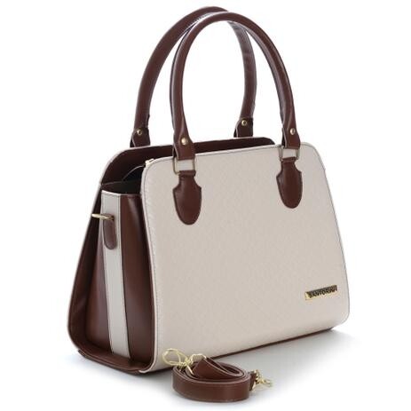 Bolsa Feminina Metalassê Bicolor Santorini Handbag Marrom/Creme