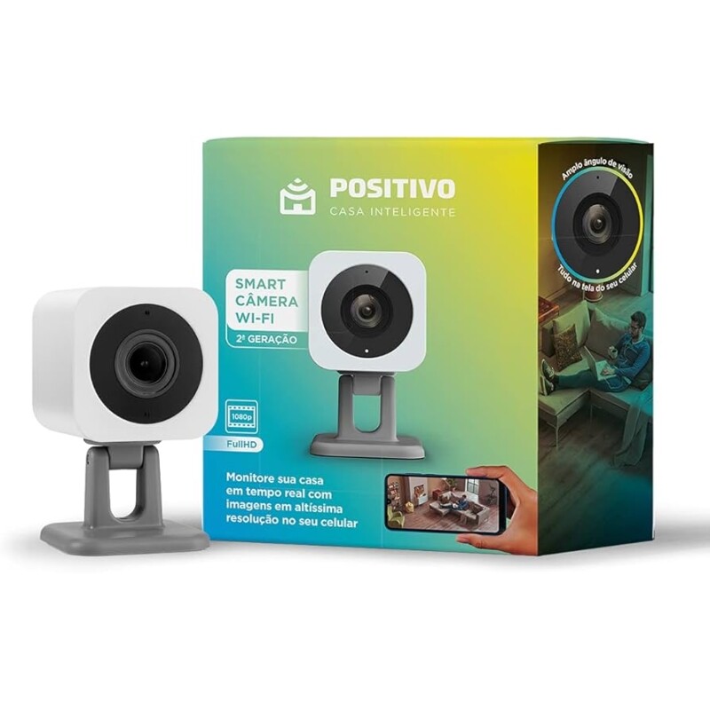 Smart Câmera Wi-Fi Positivo Casa Inteligente 1080p Full HD 20 FPS áudio bidirecional detecção de movimentos visão n