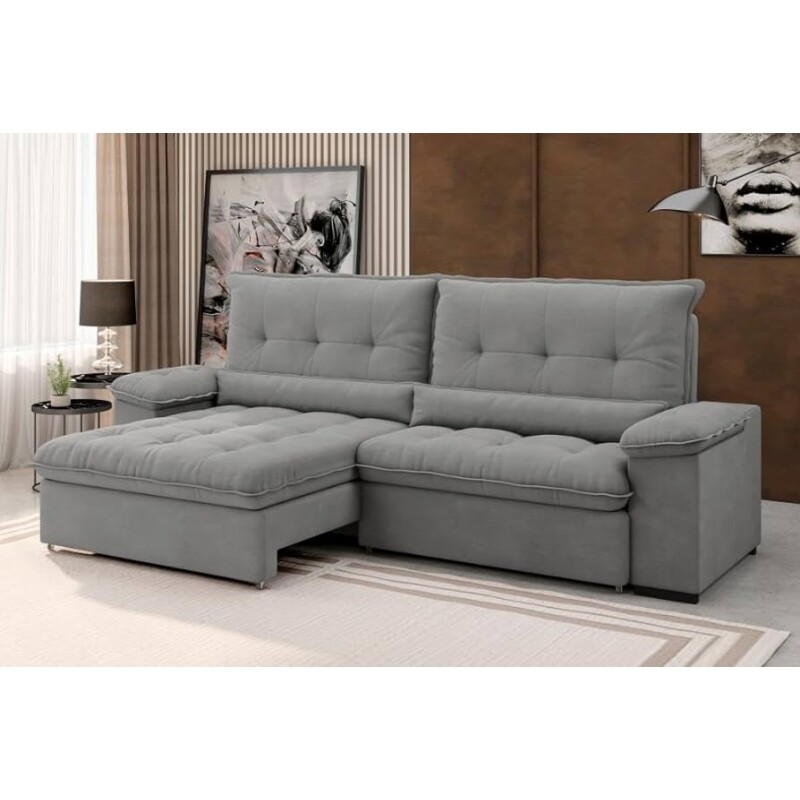 Sofá Arezzo Retrátil/reclinável 4 Lugares Suede Cinza 215m X-flex Sofás
