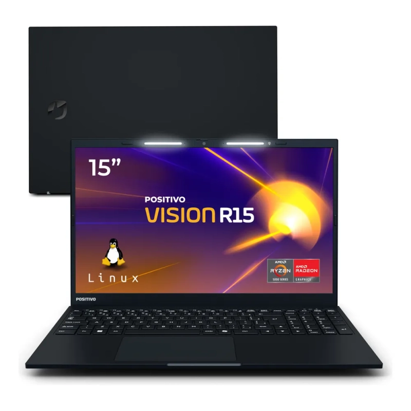 Notebook Positivo Vision R15 Lumina Bar AMD Ryzen 5 8GB 256GB Tela 15 polegadas Full HD Antirreflexo Linux - Preto