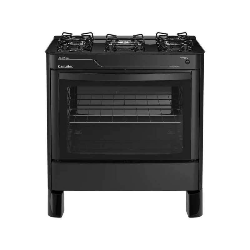 Fogão 5 Bocas Esmaltec Preto Mesa de Vidro Agata Glass - Bivolt