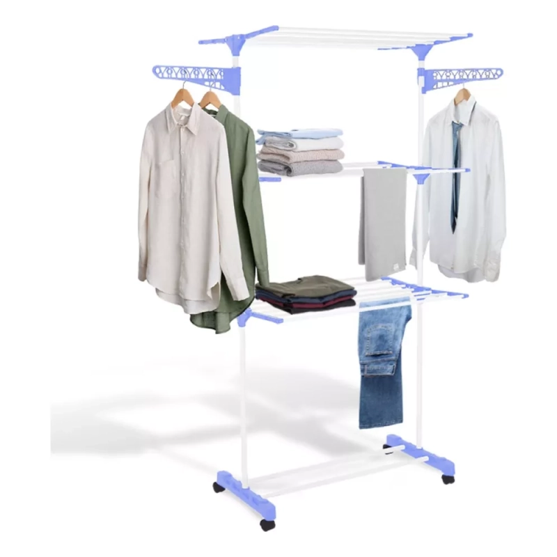 Varal De Chão Grande De Roupas 3 Andares Dobrável Cor Azul Kontuz 170 cm