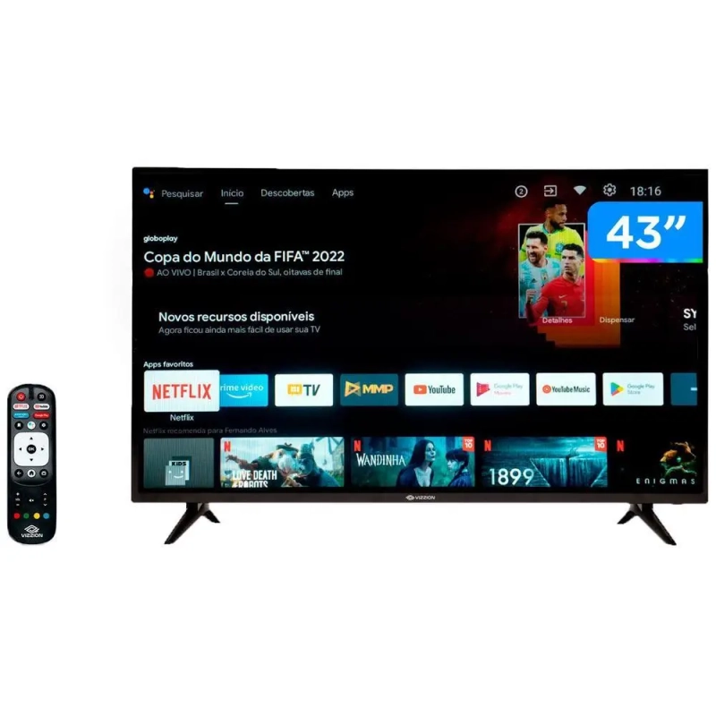 Smart TV 43 Full HD DLED Rig Vizzion BR43D1SA