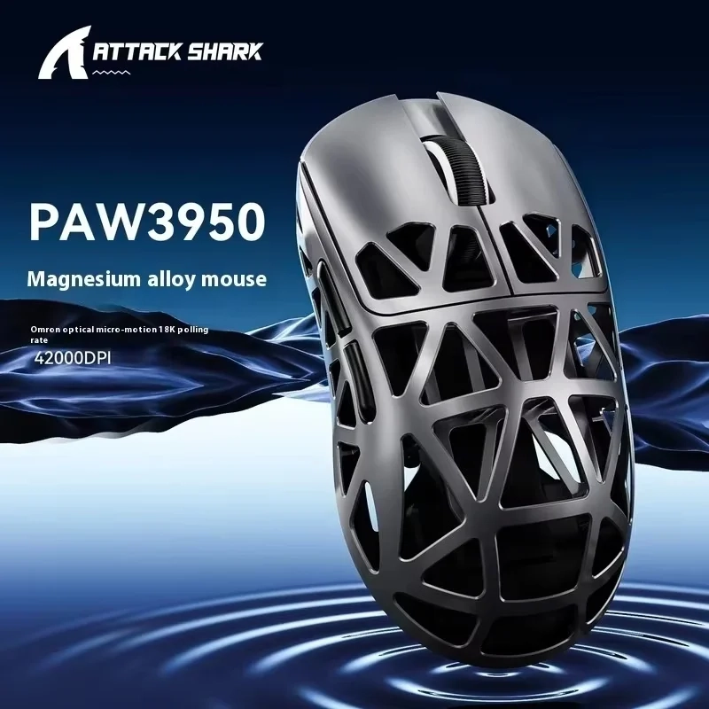 Attack Shark R2 Liga de magnésio Mouse sem fio PAW3950 Leve Gaming Esports Bluetooth Três modos 8k Gam