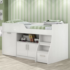 Cama Infantil Multifuncional Alta com Armário Inferior Bianca Cimol Branco