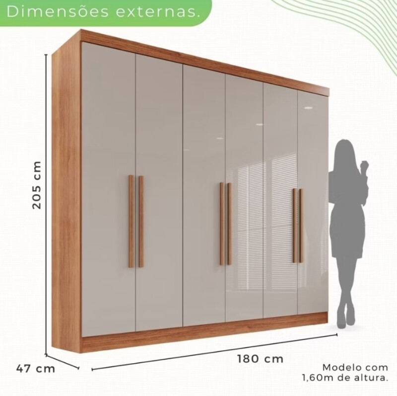 Guarda-roupa Casal 6 Portas 2 Gavetas França Cinamomo/Off White