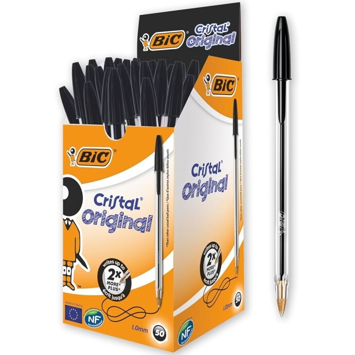 Caneta Preta Bic Cristal Dura Mais Ponta Esferográfica Média de 1.0mm Escrita Macia e Cor Intensa
