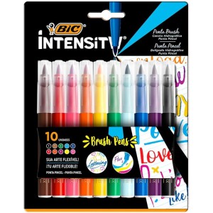 Kit Caneta Hidrográfica BIC Intensity Brush Pens Ponta Pincel Traço Fino ou Grosso - 10 unidades