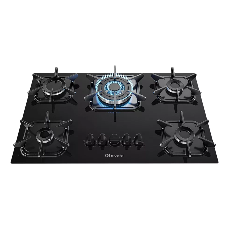 Cooktop Mueller 5 bocas Preto com Queimador Tripla chama 127/220V