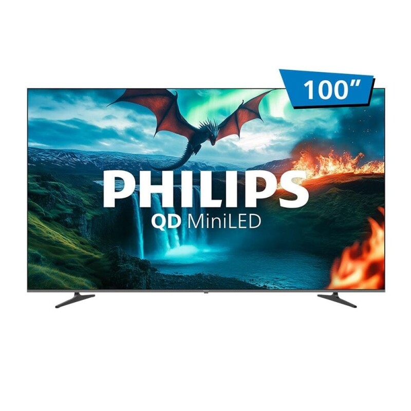 Smart TV QD-MiniLED 100" Ultra HD 4K Philips 100MLED800 com Google TV Wi-Fi Entradas HDMI e USB