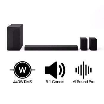 LG Home Theater Soundbar S60TR com alto-falantes traseiros e som surround com configuração de canais 5.1 | LG BR