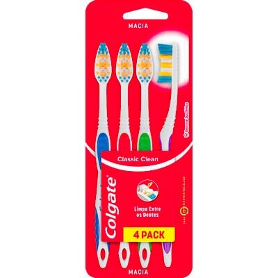 Escova Dental Colgate Classic Clean Macia Embalagem com 4 unidades