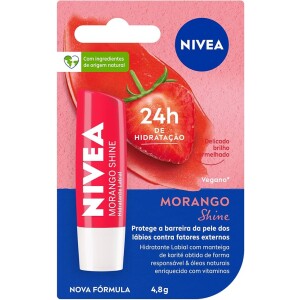 NIVEA Hidratante Labial Morango Shine 48g - Cuidado intensivo para seus lábios hidratação prolongada delicioso aroma de morango pigmentos brilhantes e