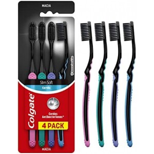 Escova de Dente Colgate Slim Soft Black com Infusão de Carvão - 4 Unidades