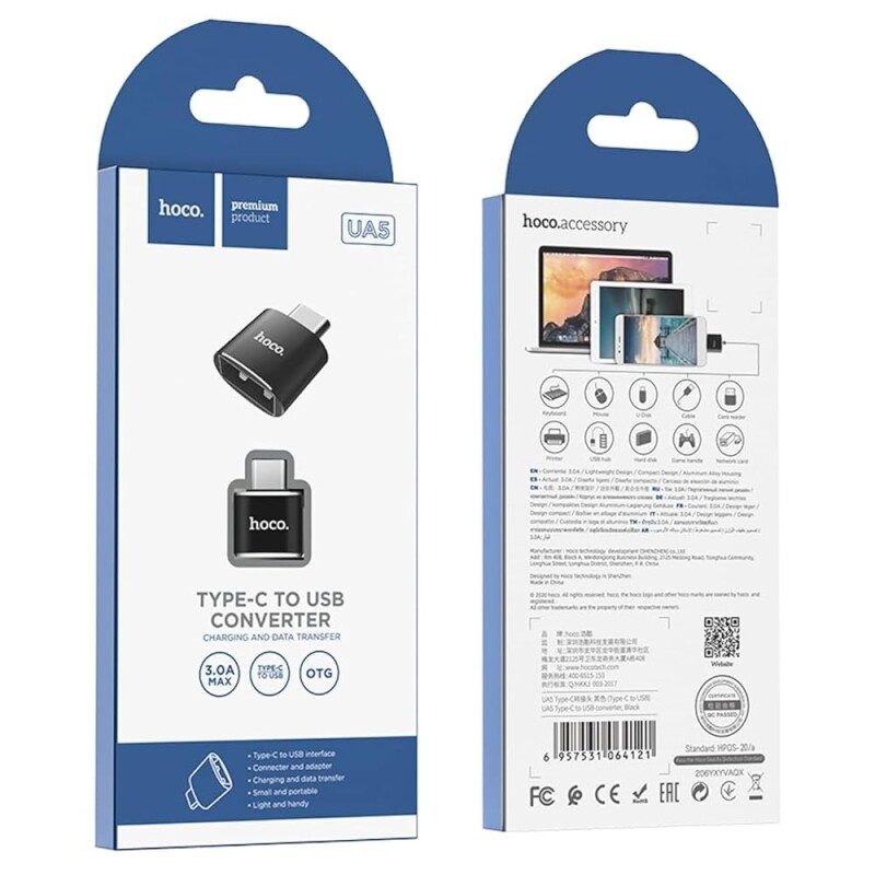 Adaptador OTG Type-C (USB-C) para USB 3.0 HOCO Conecte Pendrive Mouse Teclado e Impressora no Celular Android MacBoo