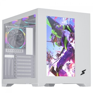 Gabinete Gamer SuperFrame Box Magic Mid Tower Vidro Temperado Com Display LCD 13.3 Pol ATX Branco Sem Fonte Com 6 Fans SF-CS-BMMAW6F