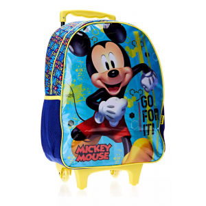 Mochila Rodinha G Escolar Infantil Mickey Mouse Disney Cor Azul Com Verde