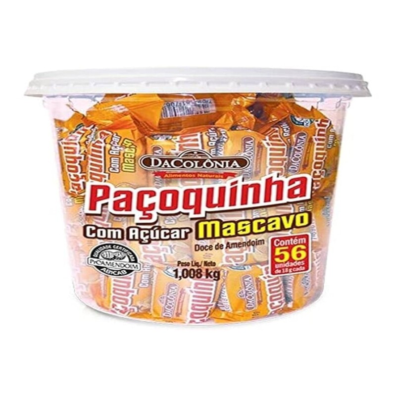 2 Potes Paçoca Rolha com Açúcar Mascavo Pote Dacolonia - 56 Unidades Cada