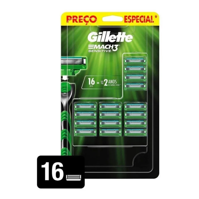 Carga Gillette Mach3 Sensitive - 16 Cartuchos