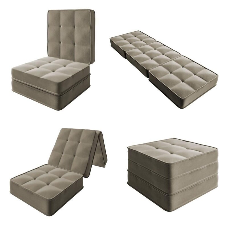 Puff Cama Decorativo Quadrado Dobrável 77x190x18cm Camila Veludo Bege Matrix Bege