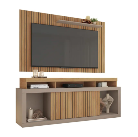 Rack com Painel Para TVs até 60" MDP 2 Portas New Oscar Caemmun - Buriti/Fendi
