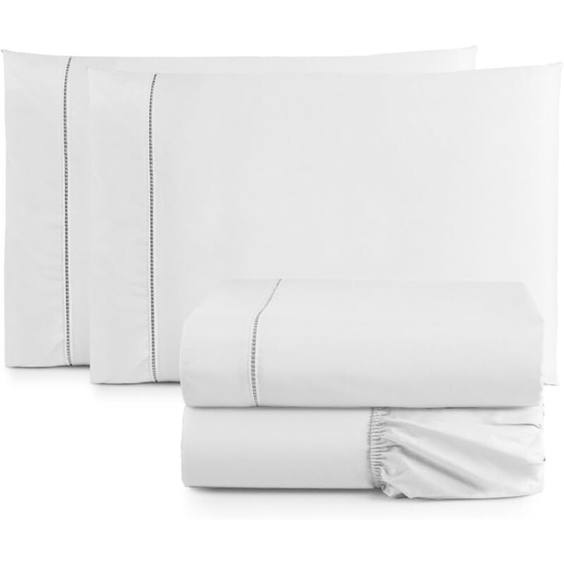 Jogo de Cama Casal Queen Percal 400 Fios Ponto Palito 04 Peças Antiácaro Não faz bolinha Toque Extra Macio (branco)