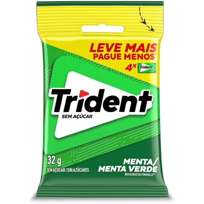 Pack Goma de Mascar Menta Trident Pacote 32g 4 Unidades