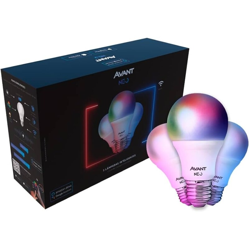 Kit 3 Lâmpadas Inteligentes LED RGB Smart Wi-Fi Compatível com Alexa Linha Neo Avant 10W 2700K-6500K