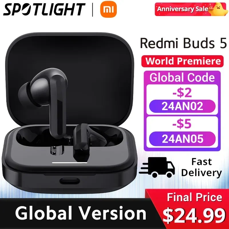 Xiaomi Redmi Buds 5 46dB versão global cancelamento de ruído ativo até 40 horas de conectividade de d