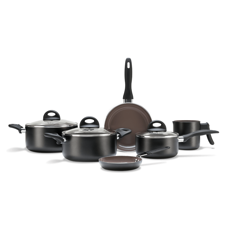 Jogo de Panelas Brinox Antiaderente Ceramic Life 6 Peças Smart Plus Preto