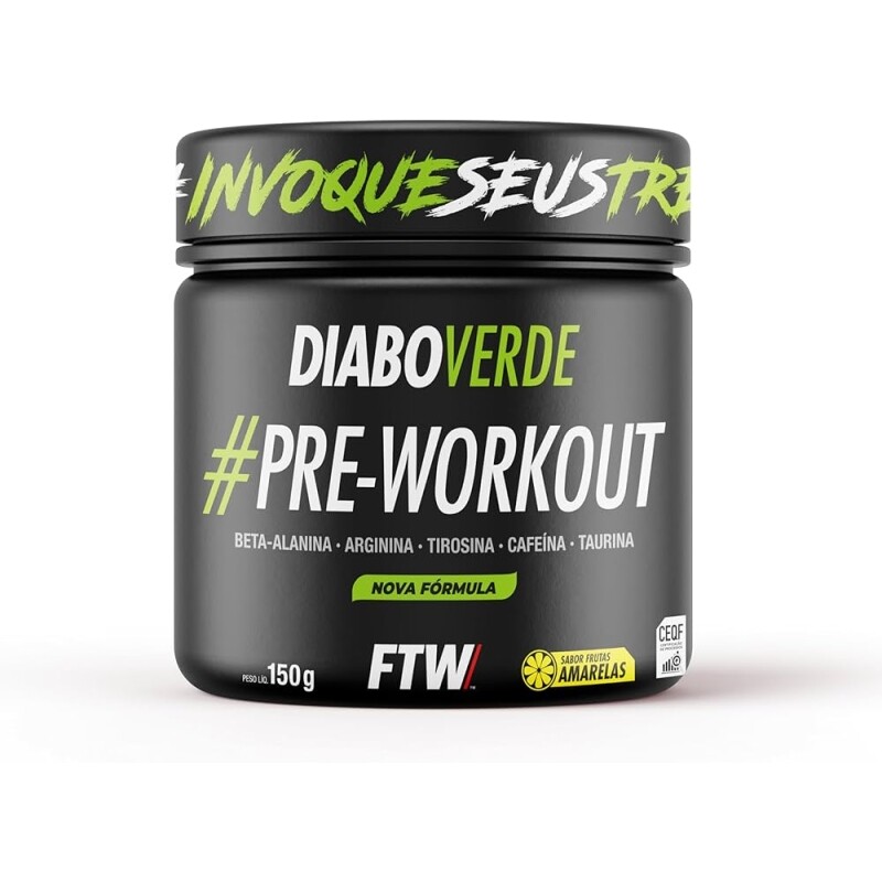 FTW Pré-Treino Diabo Verde Energia Extrema Força e Foco Potência Hardcore com Cafeína Beta-Alanina 150g