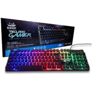 Teclado Gamer Knup Qwerty Português Brasil Cor Preto Com Luz Verde Vermelha E Lilás