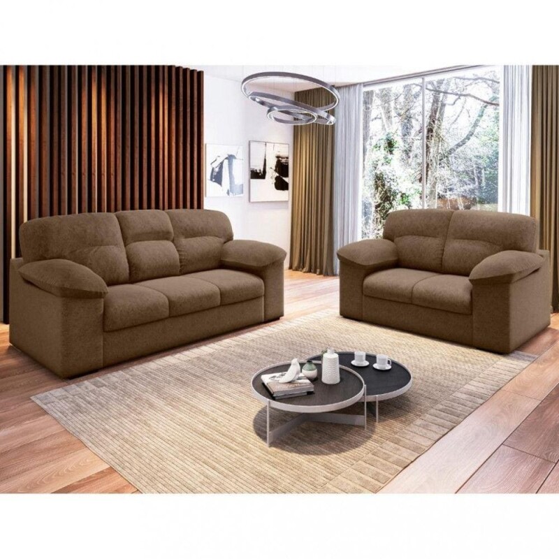 Conjunto Sofá 3 e 2 Lugares Suede Istambul Flash - Marrom