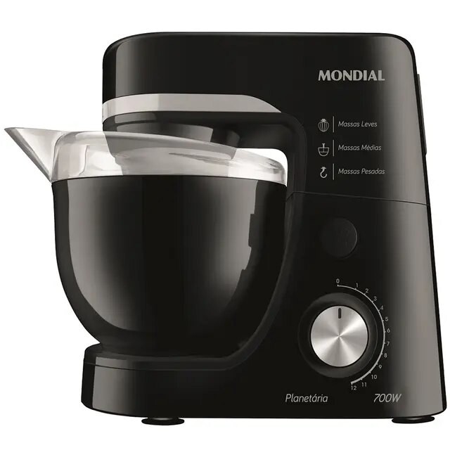 Batedeira Planetária Mondial BP03-B com 12 Velocidades 700W Tigela 4,5L - Preto