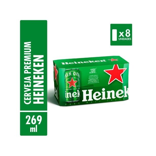 Cerveja Heineken Lata Puro Malte Lager 8 Unidades