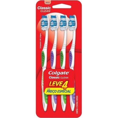 Colgate Escova De Dente Classic Clean Macia 4 Unidades | Cores Sortidas