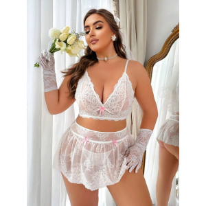Conjunto De Lingerie Sexy Sem Fio De Renda Tamanho Grande 3 Peças (temporada De Casamentos)