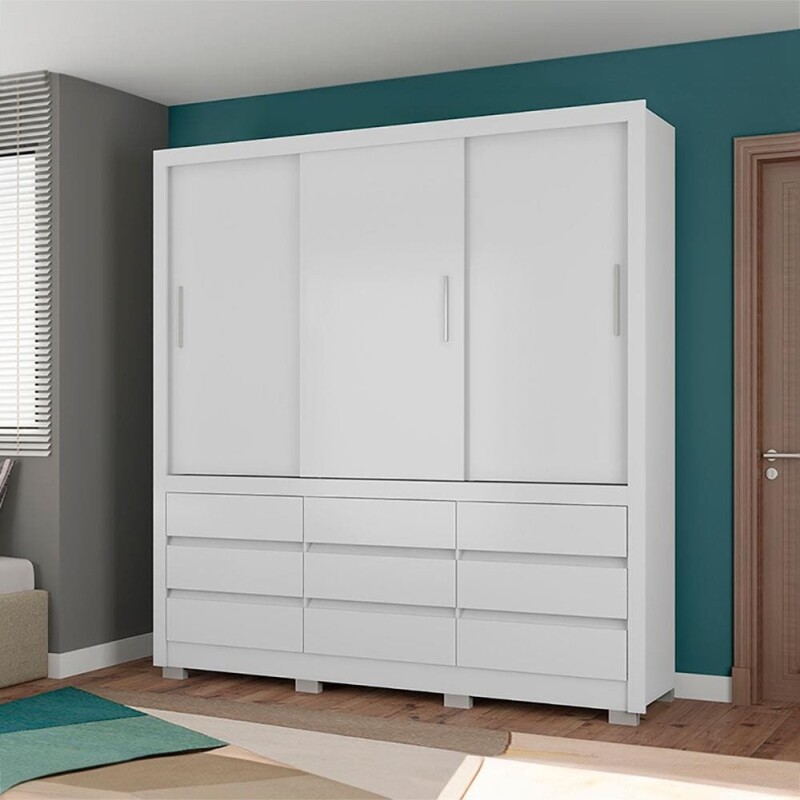 Guarda-Roupa Bartira Arezzo com 3 Portas e 9 Gavetas Externas - Branco