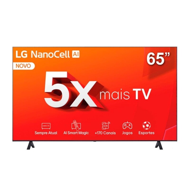 Smart TV 4K 65" LG NanoCell 65NANO80T com Processador a5 Ger7 AI Hub de Esportes Alexa/Chromecast integrado webOS 24