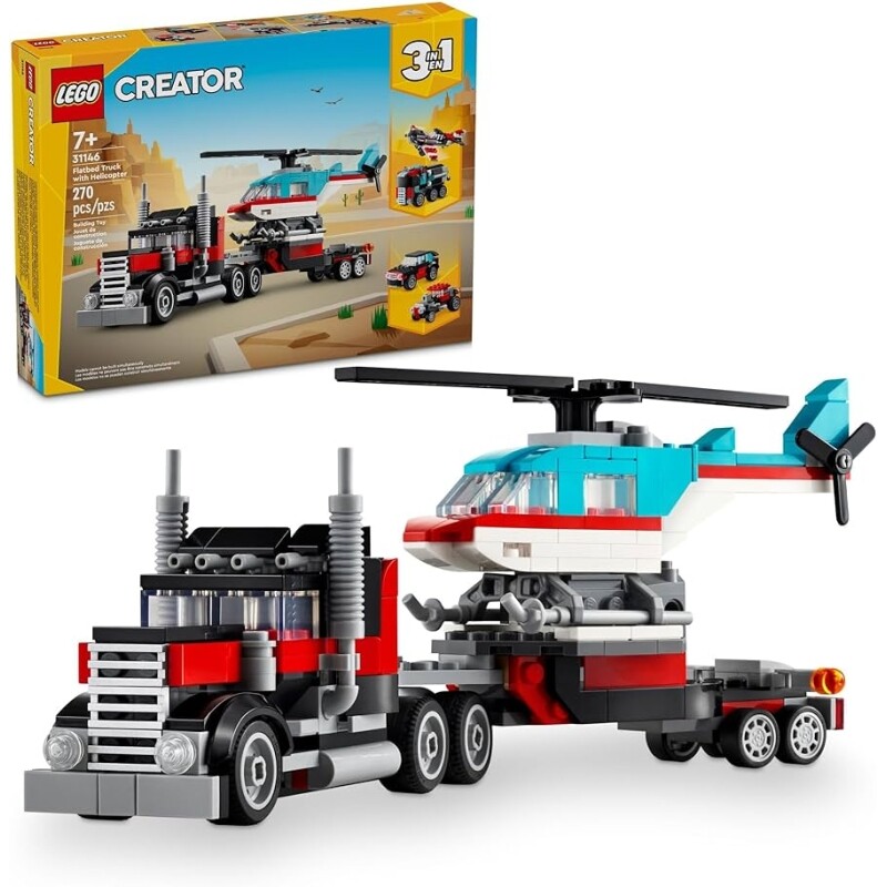 LEGO Set LEGO Creator Camião de Plataforma com Helicóptero 270 Peças - 31146