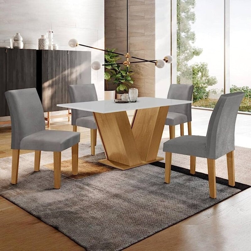 Conjunto Sala de Jantar Yescasa Mesa 120x80cm Tampo Mdf com 4 Cadeiras Espanha