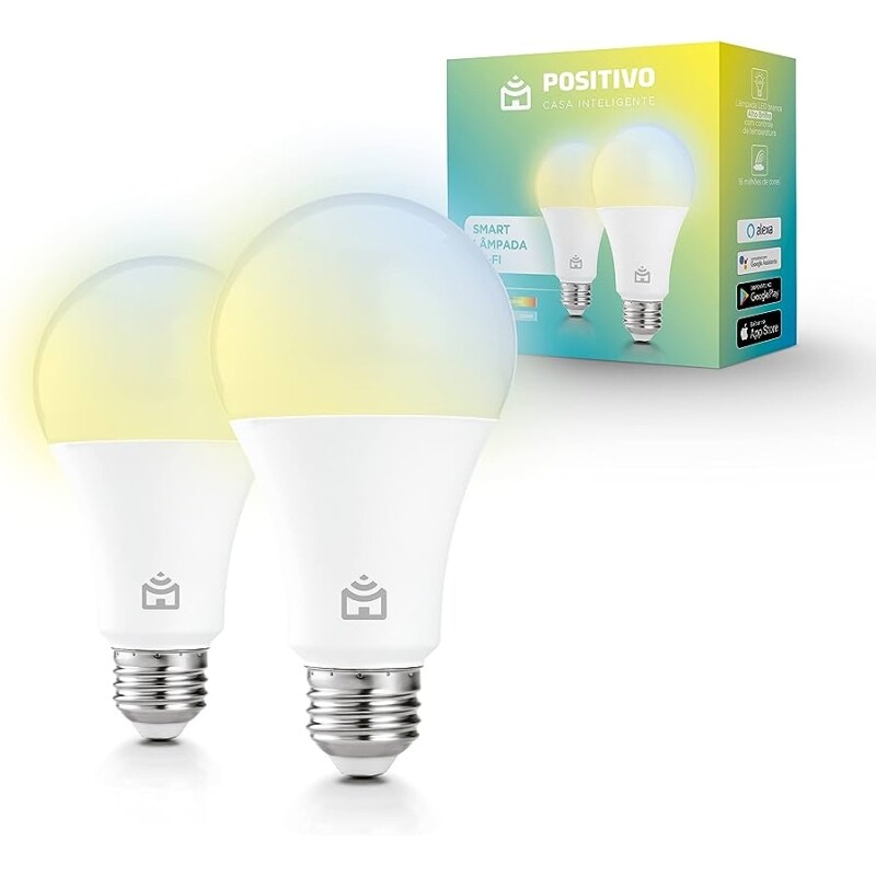 Kit Smart Lâmpada Wi-Fi Positivo Casa Inteligente Iluminação Branca (Quente e Fria) e RGB (Até 16 Milhões de Cores) 9W 806 Lúmens LED Bivo