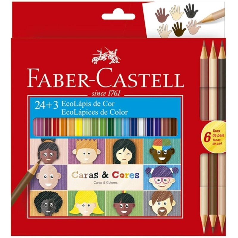Lápis de Cor Faber-Castell Ecolápis Caras & Cores 120124CC 24 Cores + 3 Tons de Pele