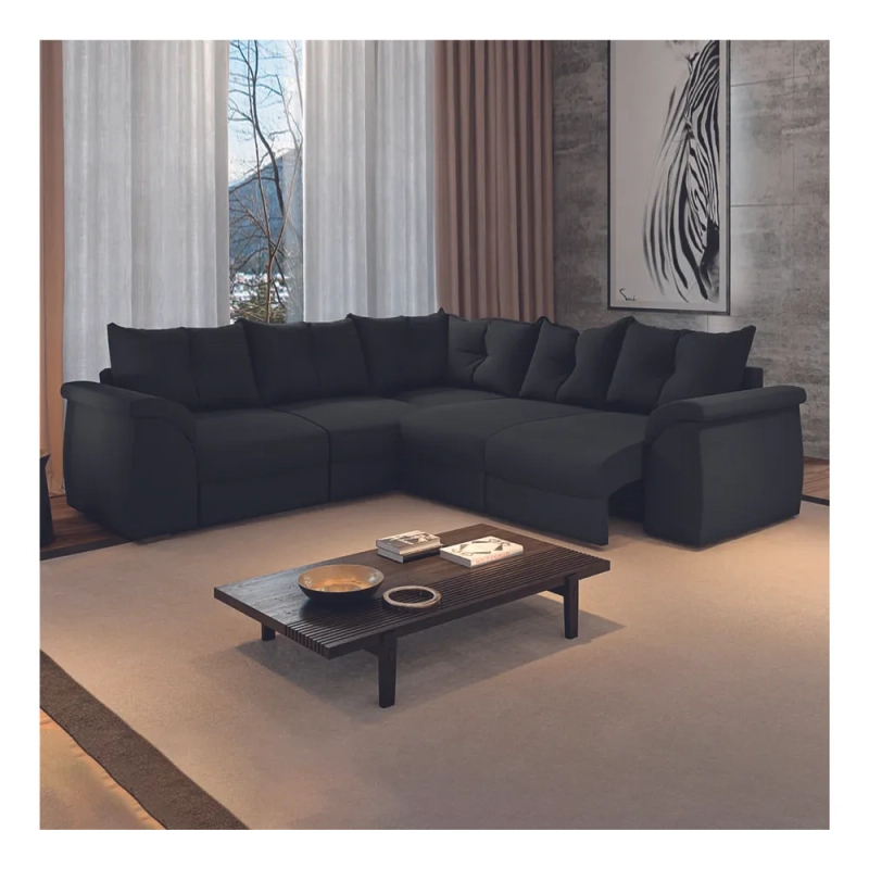 Sofá De Canto 5 Lugares Retrátil Qatar Suede Preto