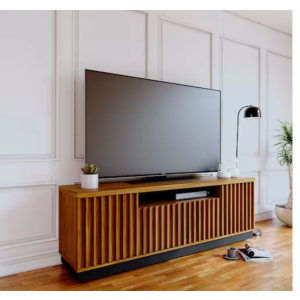 Rack Colibri Amazonas com 180cm de Largura 4 Portas Ideal para TV de Até 70 - Noce Milano/Preto Fosco/Calactatta