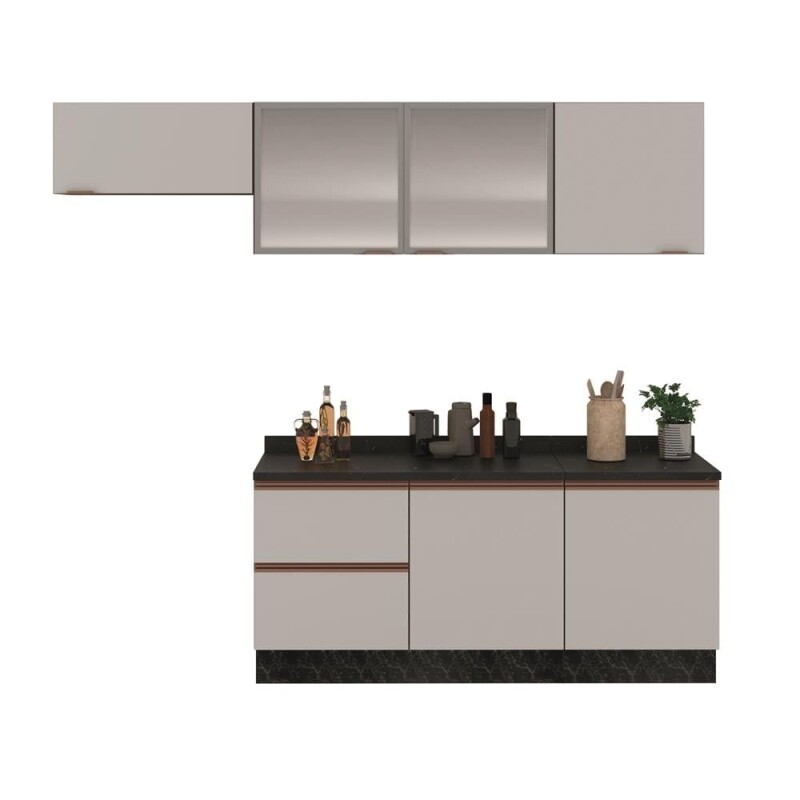 Cozinha Completa Bartira Linea 6 Portas 3 Gavetas e 2 Portas de Vidro - 260cm de largura